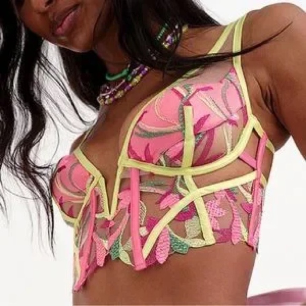 For Love And Lemons Pink and Yellow Bra